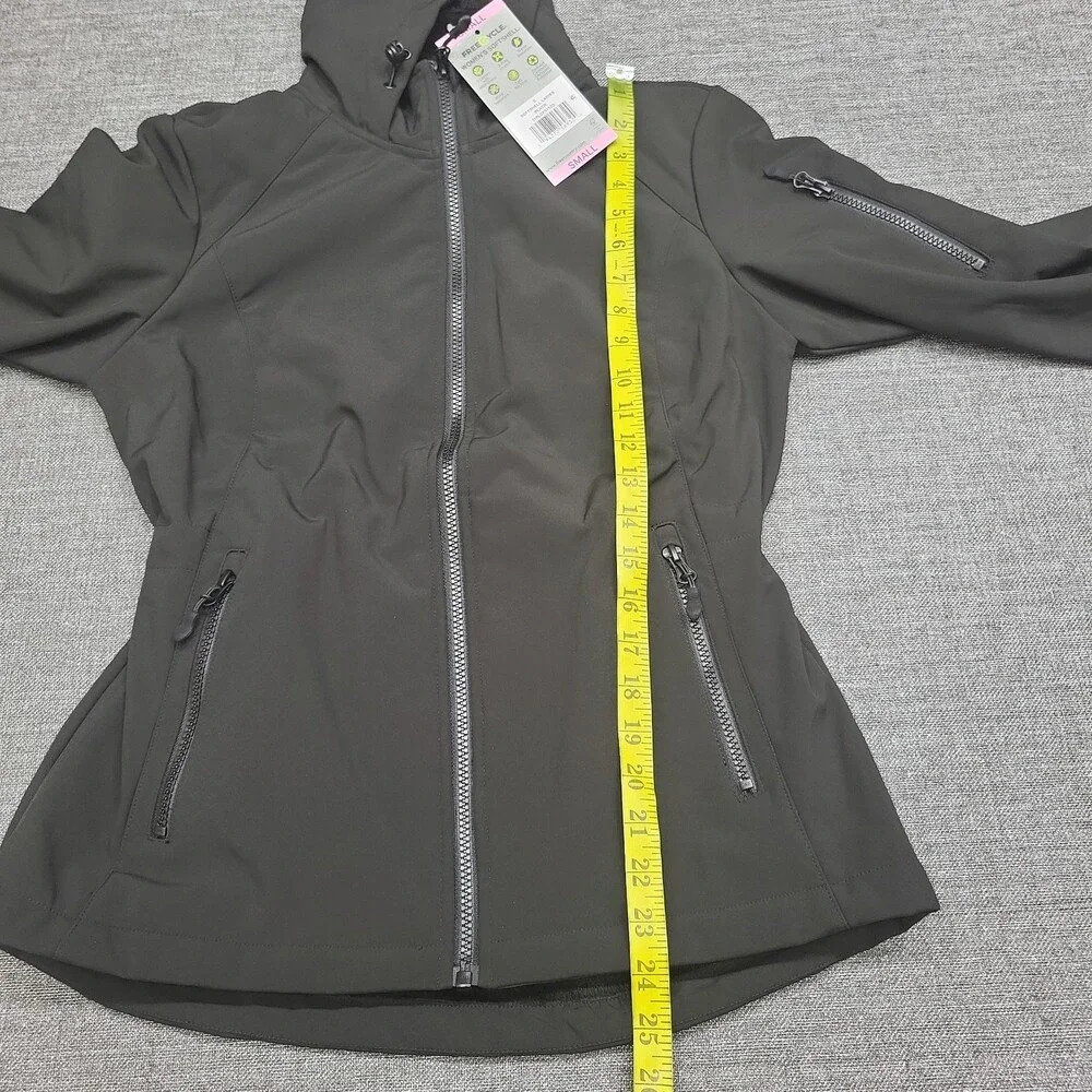 Free Country Womens Black Softshell Hooded Jacket Zip Pockets Size S 4/6